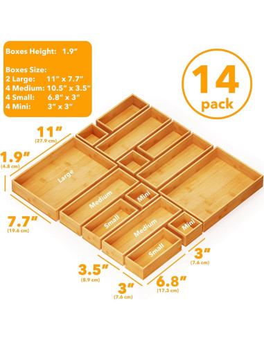 Set de 14 Cajas Organizadoras de Cajones SpaceAid de Bambú