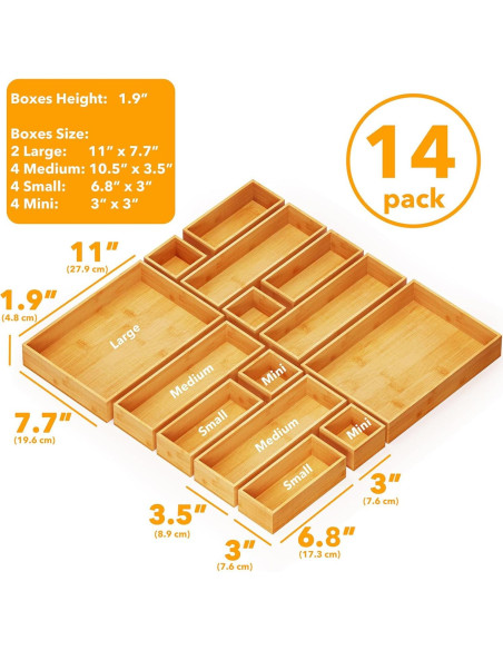 Set de 14 Cajas Organizadoras de Cajones SpaceAid de Bambú