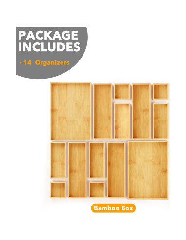 Set de 14 Cajas Organizadoras de Cajones SpaceAid de Bambú