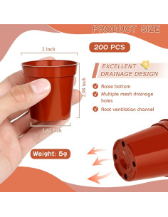 200 Macetas de Plástico KesaPlan 5.08 cm con Drenaje 2