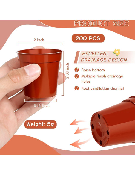 200 Macetas de Plástico KesaPlan 5.08 cm con Drenaje