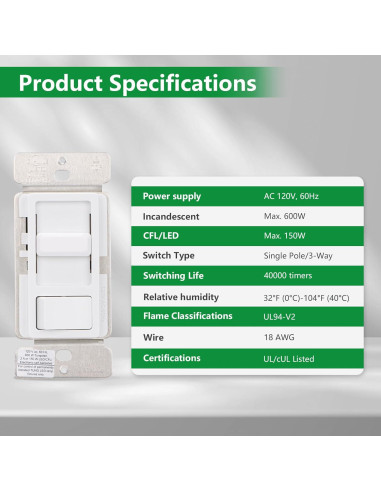 Interruptor Regulador Wengart BAK-008, 150W LED y 600W Incandescentes