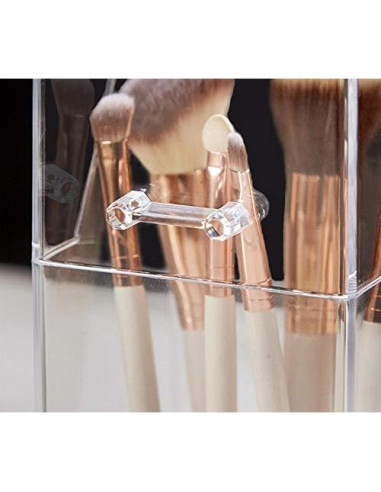Organizador de Brochas de Maquillaje Acrílico Transparente 9x9x21cm