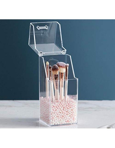 Organizador de Brochas de Maquillaje Acrílico Transparente 9x9x21cm