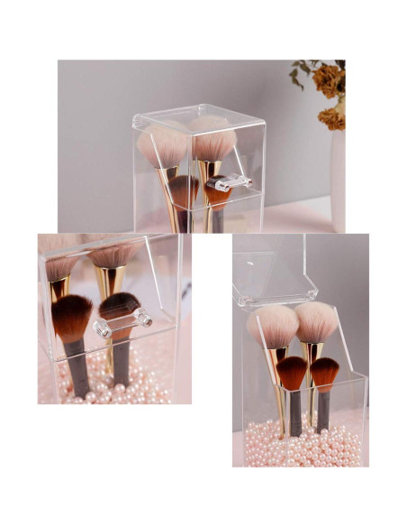 Organizador de Brochas de Maquillaje Acrílico Transparente 9x9x21cm