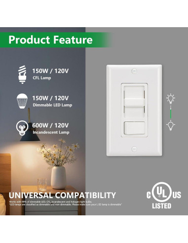 Interruptor Regulador Wengart BAK-008, 150W LED y 600W Incandescentes