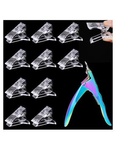 10 Clips Transparentes MIKIMIQI para Uñas de Gel + Cortador