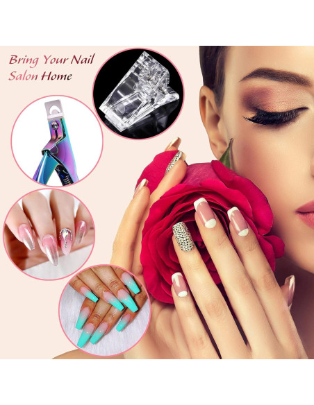 10 Clips Transparentes MIKIMIQI para Uñas de Gel + Cortador