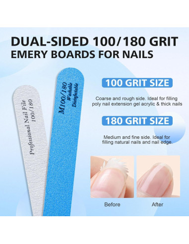 Set de Archivos de Uñas BALUCA 10 Piezas 100/180 Grano Azul