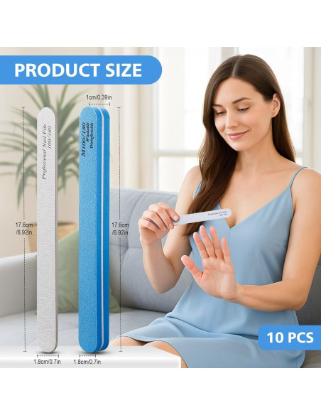 Set de Archivos de Uñas BALUCA 10 Piezas 100/180 Grano Azul