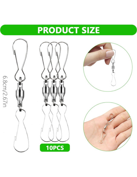 10 Ganchos Giratorios de Acero Inoxidable para Decoración