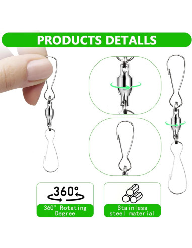 10 Ganchos Giratorios de Acero Inoxidable para Decoración