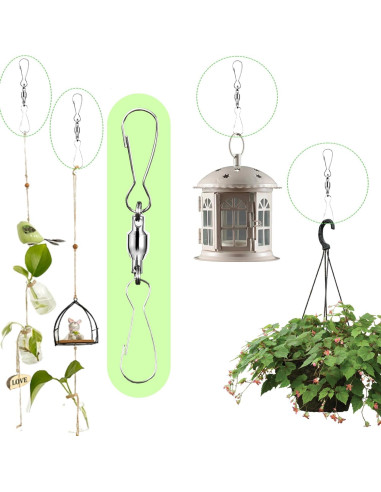 10 Ganchos Giratorios de Acero Inoxidable para Decoración