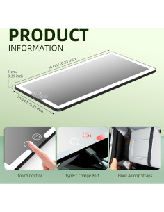 Espejo de Visera de Coche Junyaoxuan XY-770 con Luz LED Táctil 2