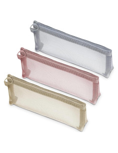 3 Bolsas de Maquillaje de Malla Nylon Yuanchu - Gris, Rosa, Caqui