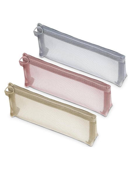 3 Bolsas de Maquillaje de Malla Nylon Yuanchu - Gris, Rosa, Caqui