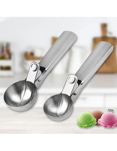 Cucharón de Helado FocusOnHome Acero Inoxidable Grande con Gatillo