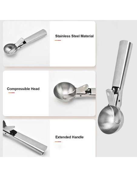 Cucharón de Helado FocusOnHome Acero Inoxidable Grande con Gatillo