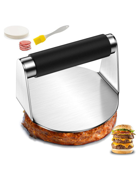 Prensa de Hamburguesa Acero Inoxidable 13.97 cm con Mango Silicona