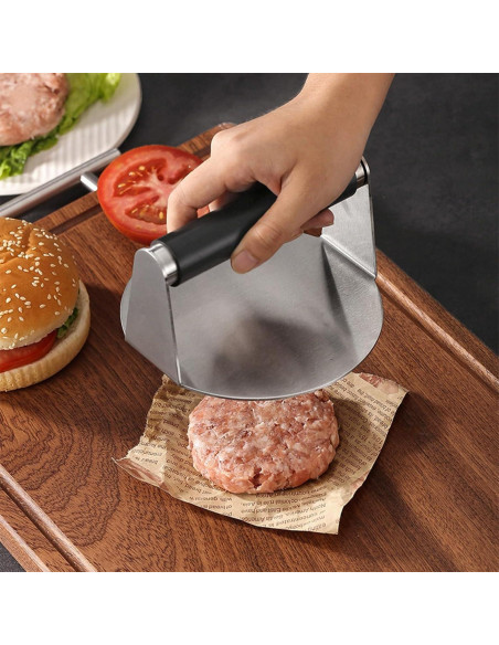 Prensa de Hamburguesa Acero Inoxidable 13.97 cm con Mango Silicona