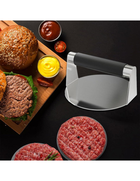 Prensa de Hamburguesa Acero Inoxidable 13.97 cm con Mango Silicona