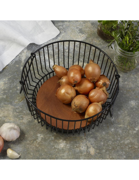 Cesta de Alambre Mikasa Centro Ashford con Base de Madera