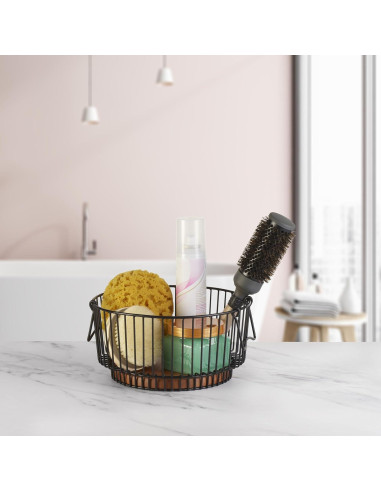 Cesta de Alambre Mikasa Centro Ashford con Base de Madera