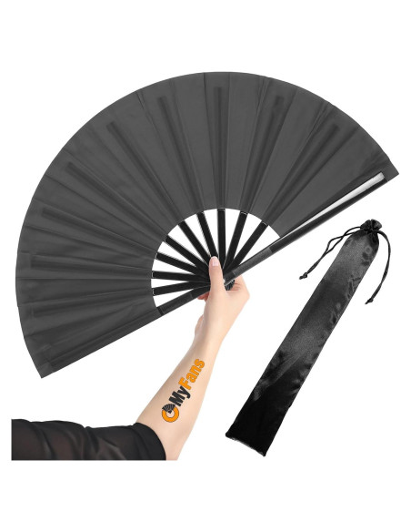 Abanico Plegable OMyFans Negro 64.8 cm para Rave y Baile