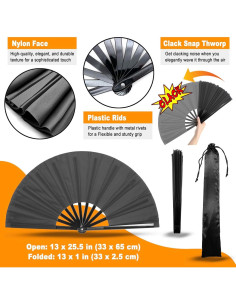 Abanico Plegable OMyFans Negro 64.8 cm para Rave y Baile 2