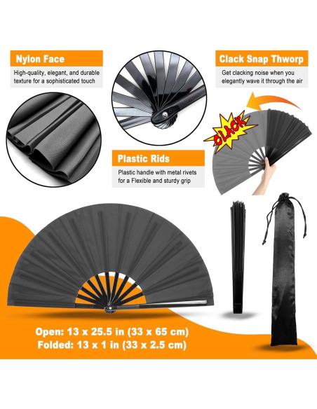 Abanico Plegable OMyFans Negro 64.8 cm para Rave y Baile