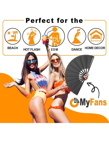 Abanico Plegable OMyFans Negro 64.8 cm para Rave y Baile