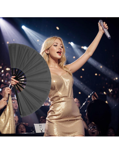 Abanico Plegable OMyFans Negro 64.8 cm para Rave y Baile