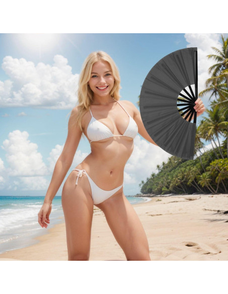 Abanico Plegable OMyFans Negro 64.8 cm para Rave y Baile