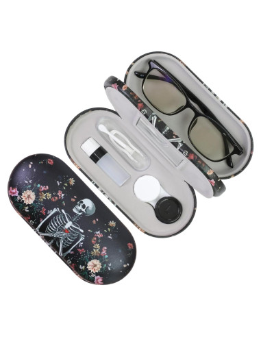 Estuche 2 en 1 para Gafas y Lentes de Contacto SCYJH - Calavera Negra