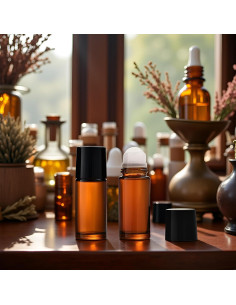 Set de 2 Botellas de Vidrio Marrón 50ml PurYupearl con Rodillo 2