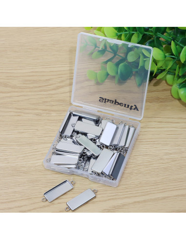Bandejas de Colgante Rectangulares Shapenty Acero Inoxidable 25x10mm 50PCS