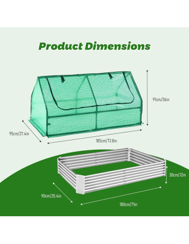Cama de Jardín Elevada GSJSWX 1.83x0.91x0.91m con Cubierta