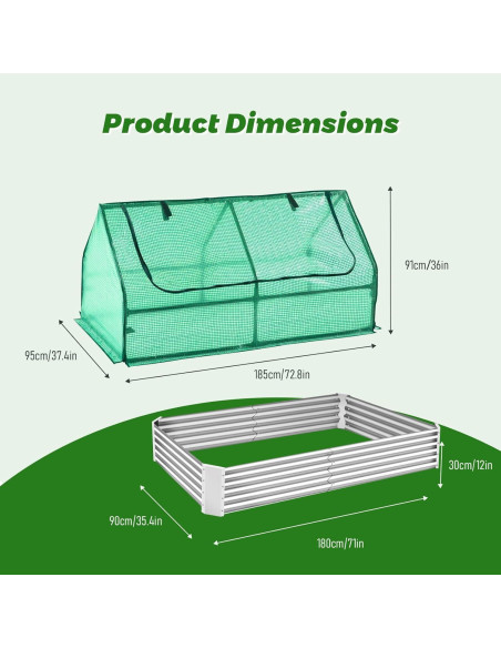 Cama de Jardín Elevada GSJSWX 1.83x0.91x0.91m con Cubierta