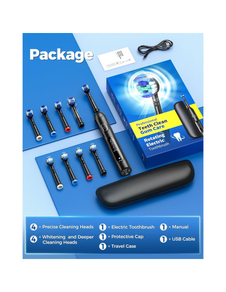 Cepillo de Dientes Eléctrico Rotativo TEETHEORY con 8 Cabezas