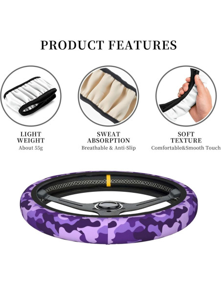 Cubierta de Volante JKJOJIA Camo Morado 38 cm Antideslizante