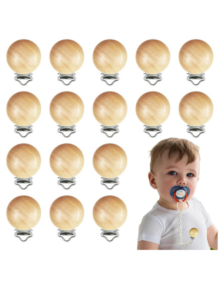 16 Clips de Chupete de Madera Natural para Bebés - NZ-2