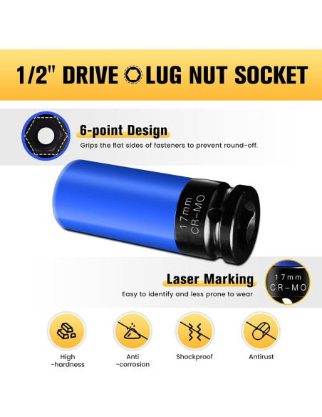 Juego de Enchufes de Rueda BOEN 17mm Acero Cr-Mo 6 Puntos