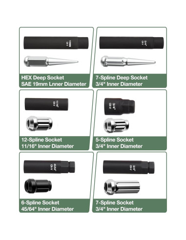 Juego de 8 Piezas de Enchufe para Tuercas Glorider SAE y Métrico