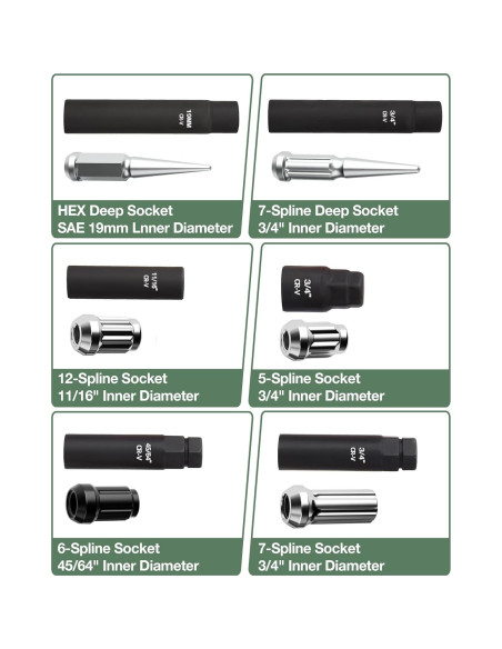Juego de 8 Piezas de Enchufe para Tuercas Glorider SAE y Métrico