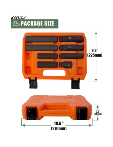 Juego de 8 Piezas de Enchufe para Tuercas Glorider SAE y Métrico