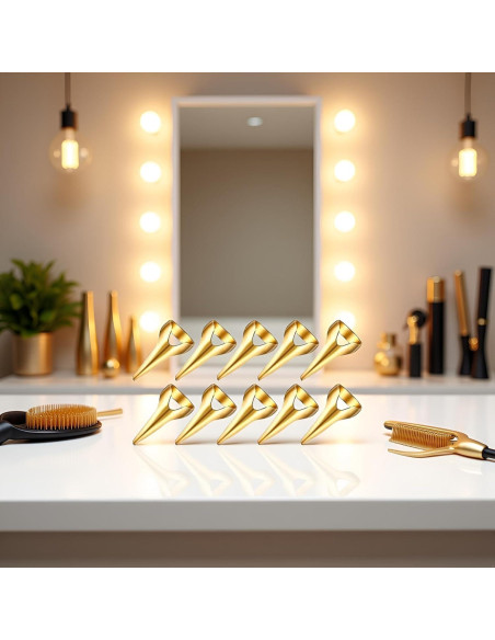 10 Anillos de Sección de Cabello Ajustables Dorados PurYupearl