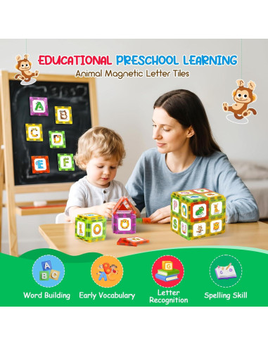 Juguetes de Aprendizaje Magnéticos Windidi - Alfabeto Animal 48PCS