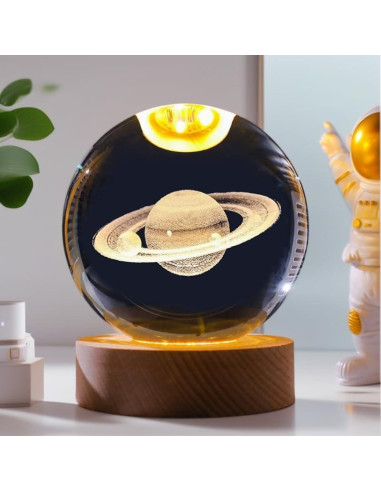 Bola de Cristal Solar 3D YISHANGFA con Base de Madera LED 60 mm
