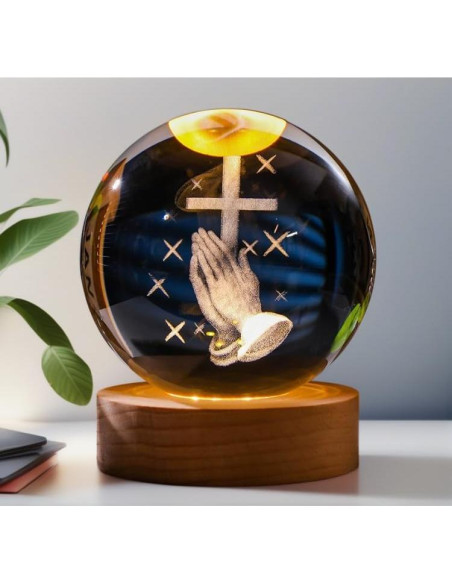 Bola de Cristal Solar 3D YISHANGFA con Base de Madera LED 60 mm