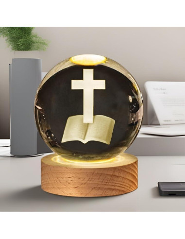 Bola de Cristal Solar 3D YISHANGFA con Base de Madera LED 60 mm